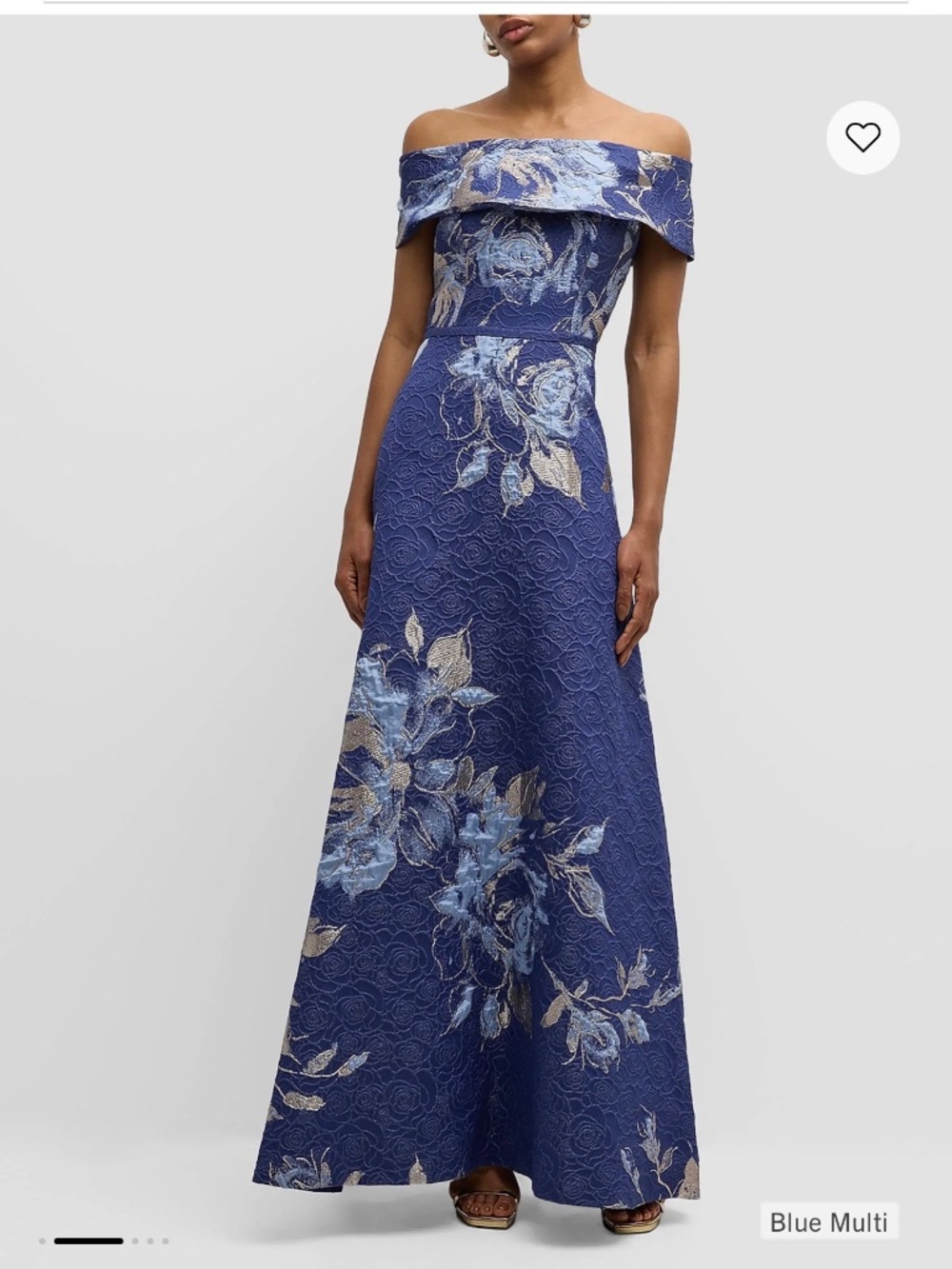Rickie Freeman for Teri Jon Off-Shoulder Metallic Floral Jacquard Dress